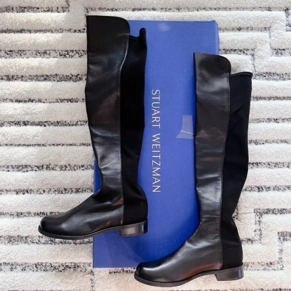 STUART WEITZMAN 5050 Stretch Over The Knee Boots OTK Leather Neoprene Black US 7